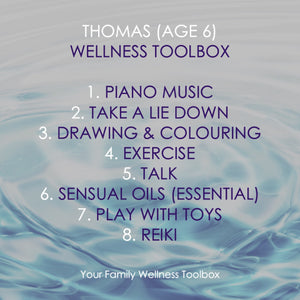 WHAT IS IN THOMAS (AGE 6) WELLNESS TOOLBOX?